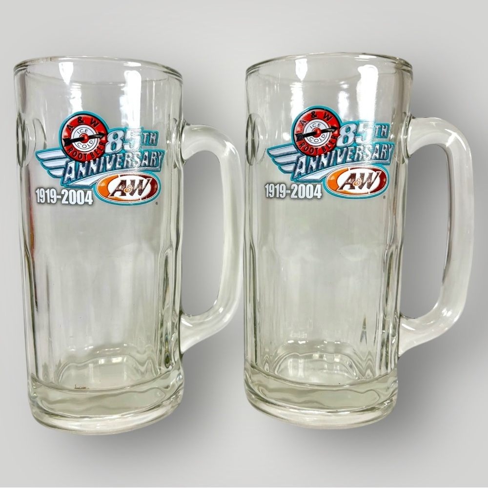 Vintage 2004 Original A&W 85th Anniversary Root Beer Float Glass Mug Set Of 2